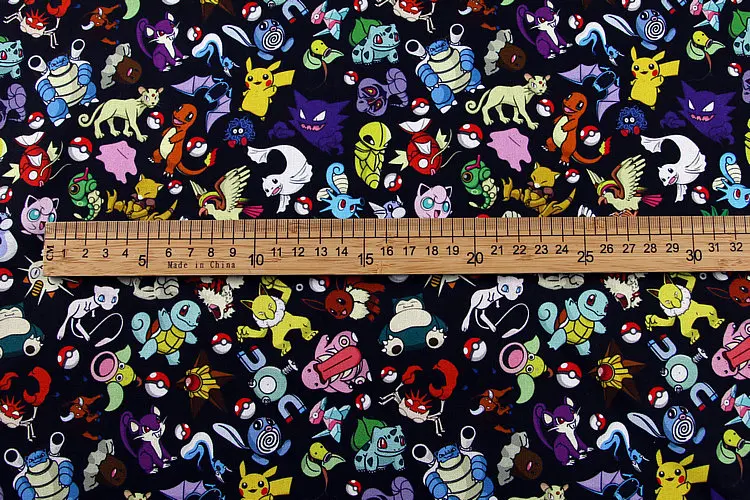 Ширина 100% см мультяшный Покемон Пикачу хлопчатобумажная ткань с принтом для