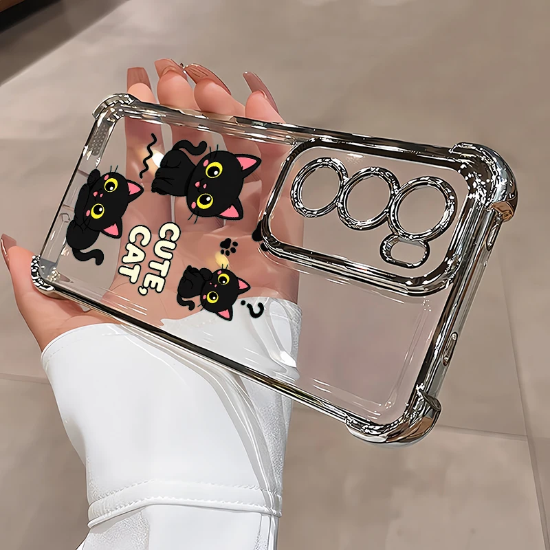 Фото Пылезащитный чехол для телефона OPPO Realme C100i C85 Pro C75 C71 C65 C55 C53 C35 C33, прозрачный силиконовый чехол с изображением черного кота. №3