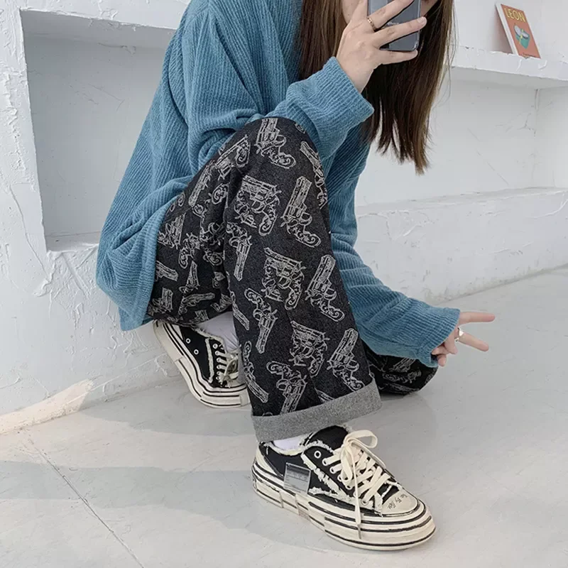 2022New Fashion Mopping Trousers Jeans Korean Style High Street Loose Hip Hop Wide-leg Jean Pants Plus Size 5XL-S