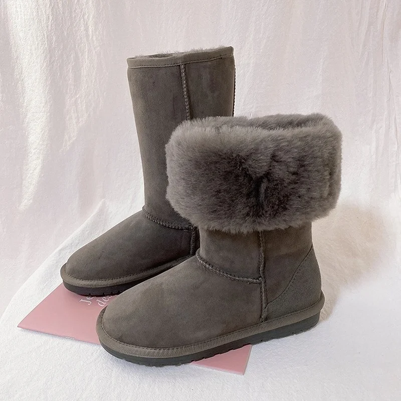 

Зимние ботинки из натуральной кожи, роскошные женские зимние теплые плюшевые ботинки на высокой платформе, Мужская водонепроницаемая обув...