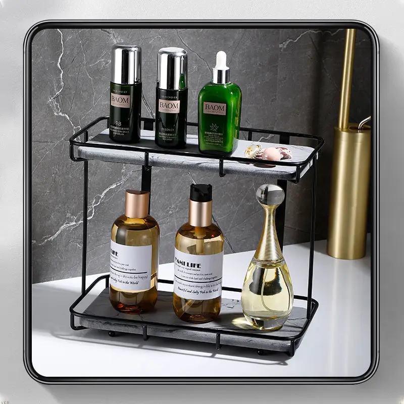 

Punch-free Toilet Bathroom Shelf Cosmetic Storage Rack Countertop Comb Organizer Light Luxury 2 layers Bathroom Shelf
