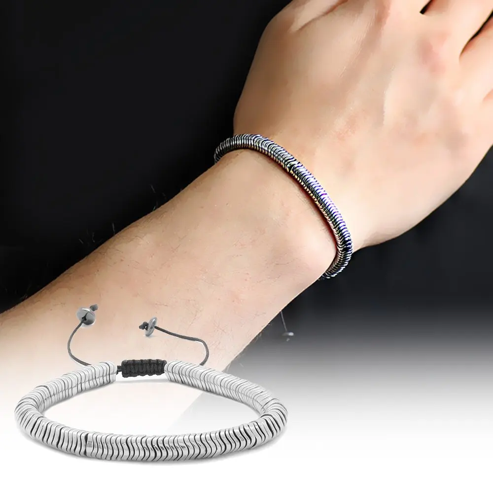 

Wave Design Macrame Braided Silver Hematite Natural Stone Bracelet