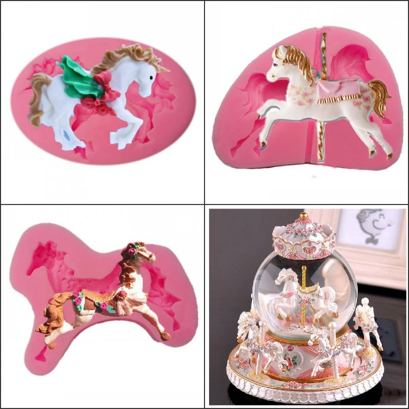 

Carousel Epoxy Resin Mold Girl Toy Trojan Horse Silicone Mold For DIY Cake Fondant Moulds Crafts Decoration Casting Tools