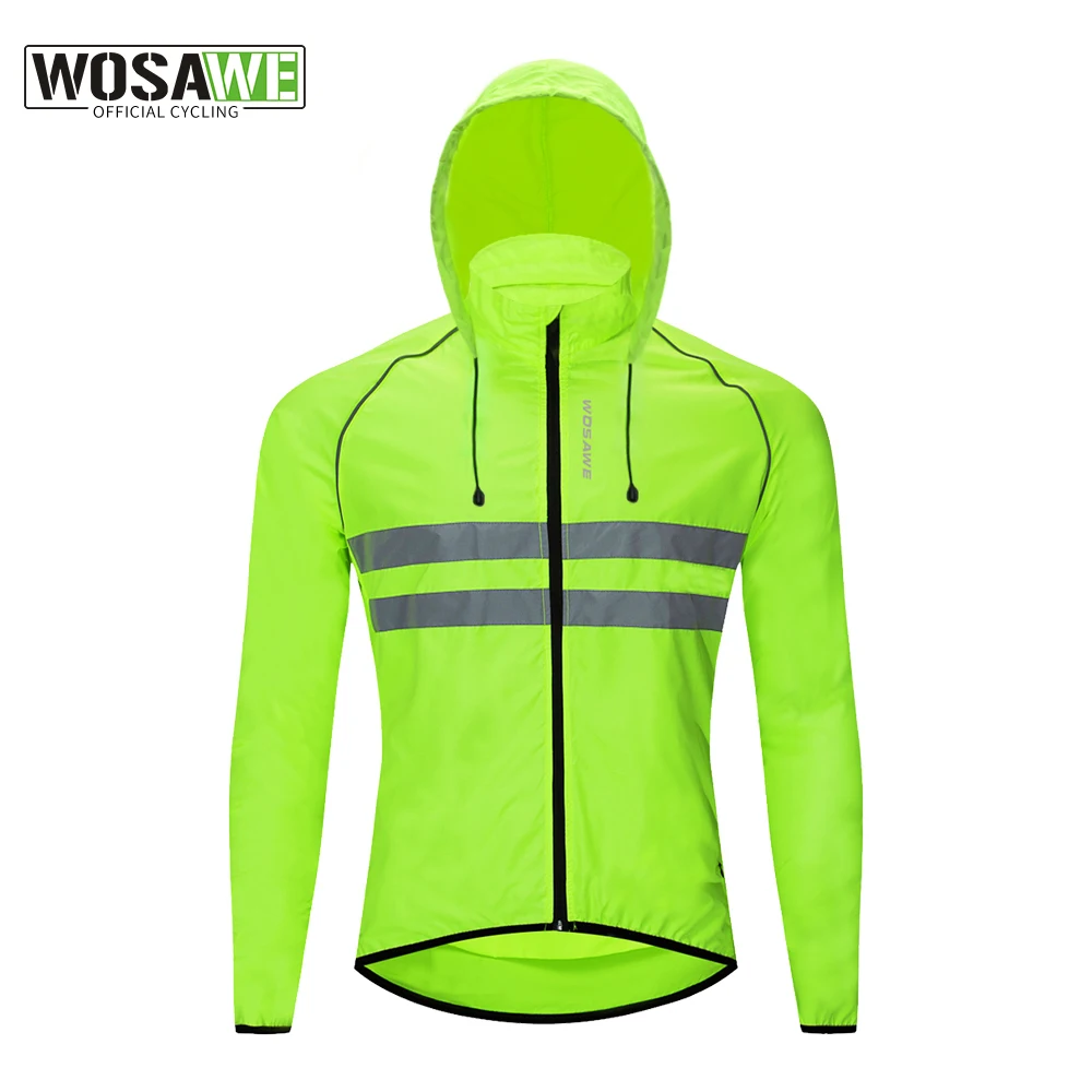 

WOSAWE Ultralight Reflective Cycling Jacket Hooded MTB Bike Long Sleeve Jersey Men Riding Waterproof Windbreaker Bicycle Vest