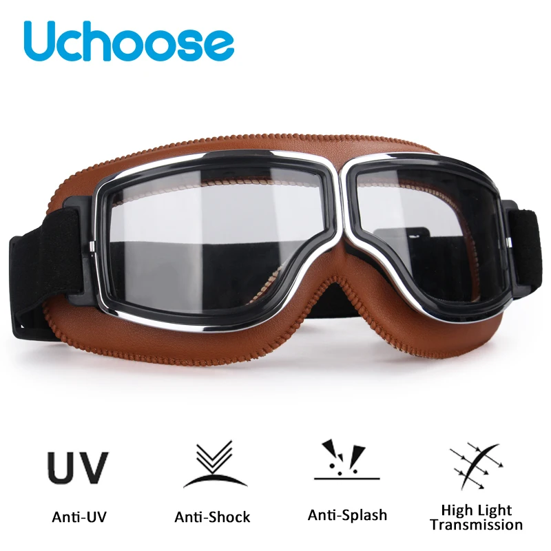 

Windproof Motorcycle Helmet Glasses Leather Safety Protective Anti-glare Motocross Cross-country Steampunk Glasses Convenient