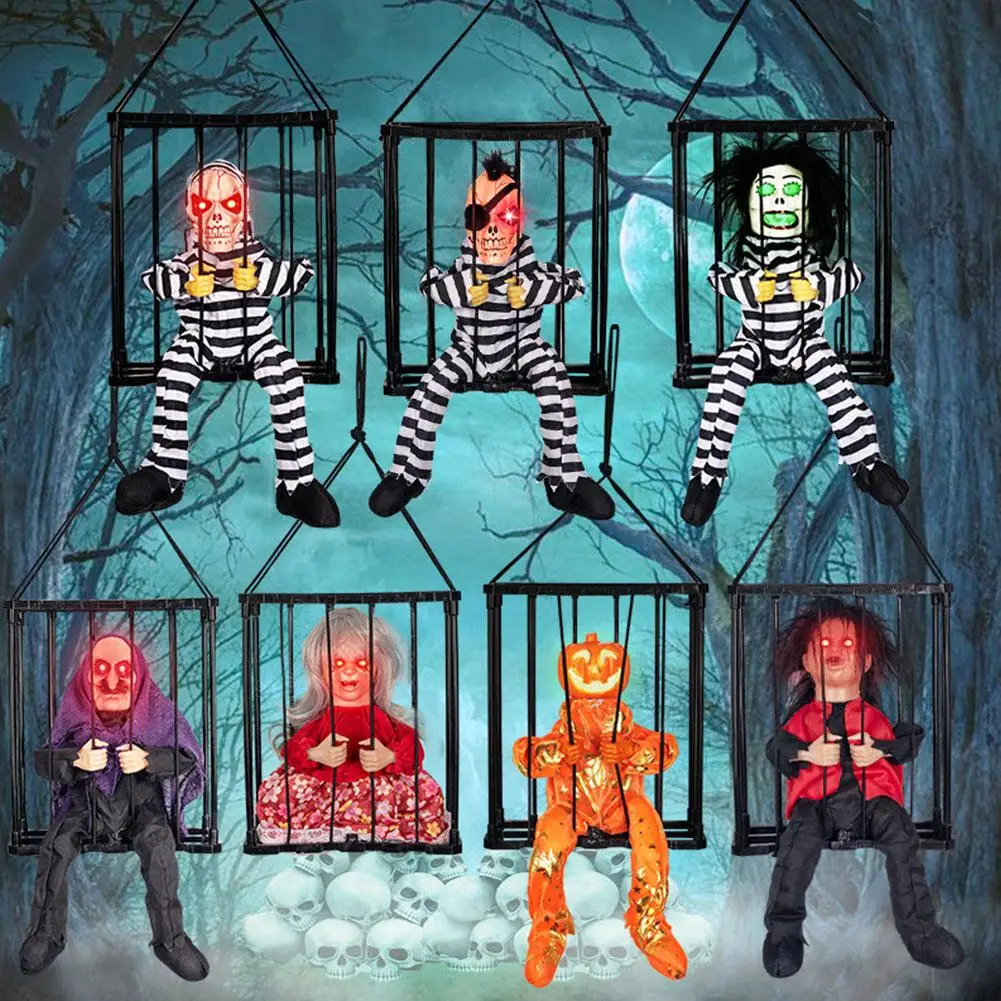 

Клетка для Хэллоуина, призрак, кричащий, Череп, голоса, клетка, дизайн, скелет, статуя, реквизит, управление движением, электрическое освещение D5J7