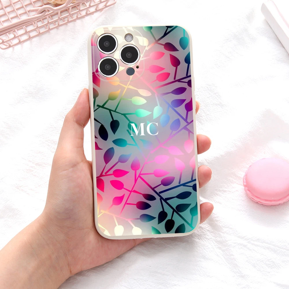 

Custom Initials Silicone Phone Case for iPhone 14 13 12 Mini 11 Pro X XS Max XR 7 8 Plus SE 2020 Neon Colorful Design Soft Cover