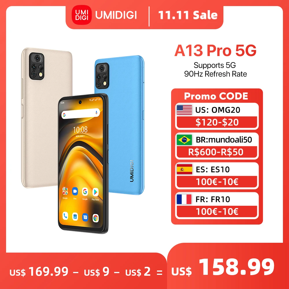 Cena Na Stanie UMIDIGI A13 Pro 5G Telefon Smartfon Z Androidem Dimensity 700 90Hz 6.5 ''FHD + Wyświetlacz 8GB 128GB 48MP Potrójny Aparat 5150mAh Kup Na Stanie UMIDIGI A13 Pro 5G Telefon Smartfon Z Androidem Dimensity 700 90Hz 6.5 ''FHD + Wyświetlacz 8GB 128GB 48MP Potrójny Aparat 5150mAh