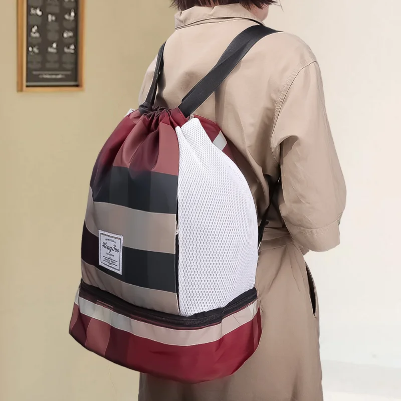 Drawstring Outdoor Gym Backpack Multiple Pockets Fitness Backpack Waterproof Fitness Travel Sport Bag Adjustable Shoulder Strap