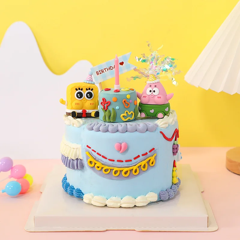 

Kawaii Spongebeds Patrick Star Squidward Tentacles Cartoon Party Hat Soft Rubber Doll Ornaments Anime Plush Toys for Girls Gift