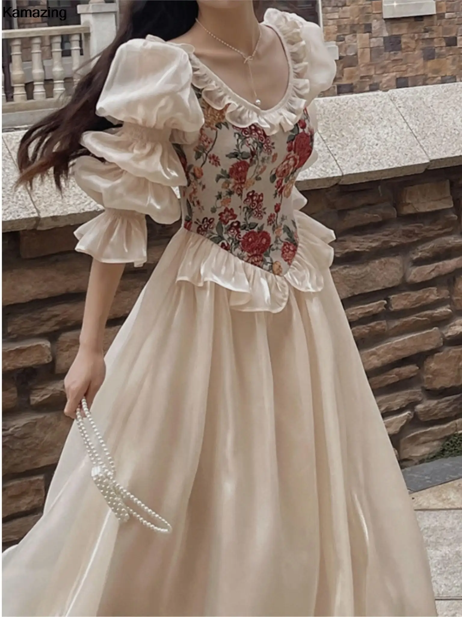 

France Vintage Embroidery Evening Party Dress 2023 Autumn Lantern Sleeved Princess Fairy Vestidos Women Korea Ruffles Clothes