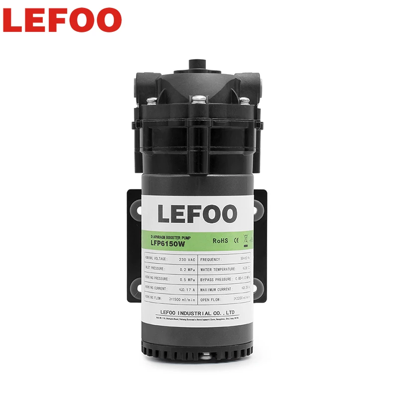 

LEFOO 150 GPD RO Booster Pump 230VAC 1500ml/min Output RO Diaphragm Pump for Water Purification System