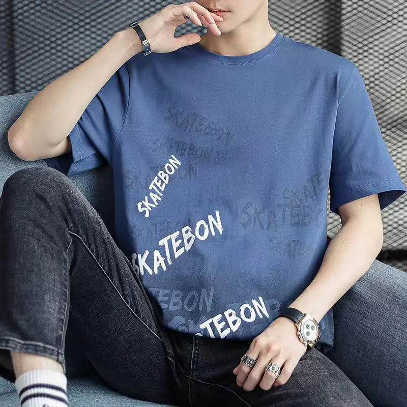 

J8470 summer new men's round neck printed short sleeve T-shirt.