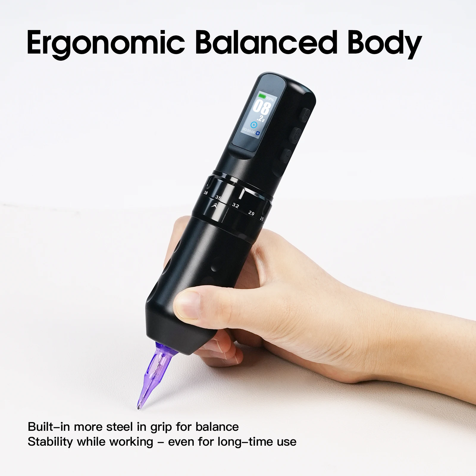 Беспроводная тату-машинка Tattoo Wireless Tattoo Machine, 7 режимов работы (2.5-4.5 мм), 2 аккумулятора 2000 мАч, портативная, для путешествий или студии, принадлежности для татуировок (art.: 3920d830d461b) - 3920d830d461b