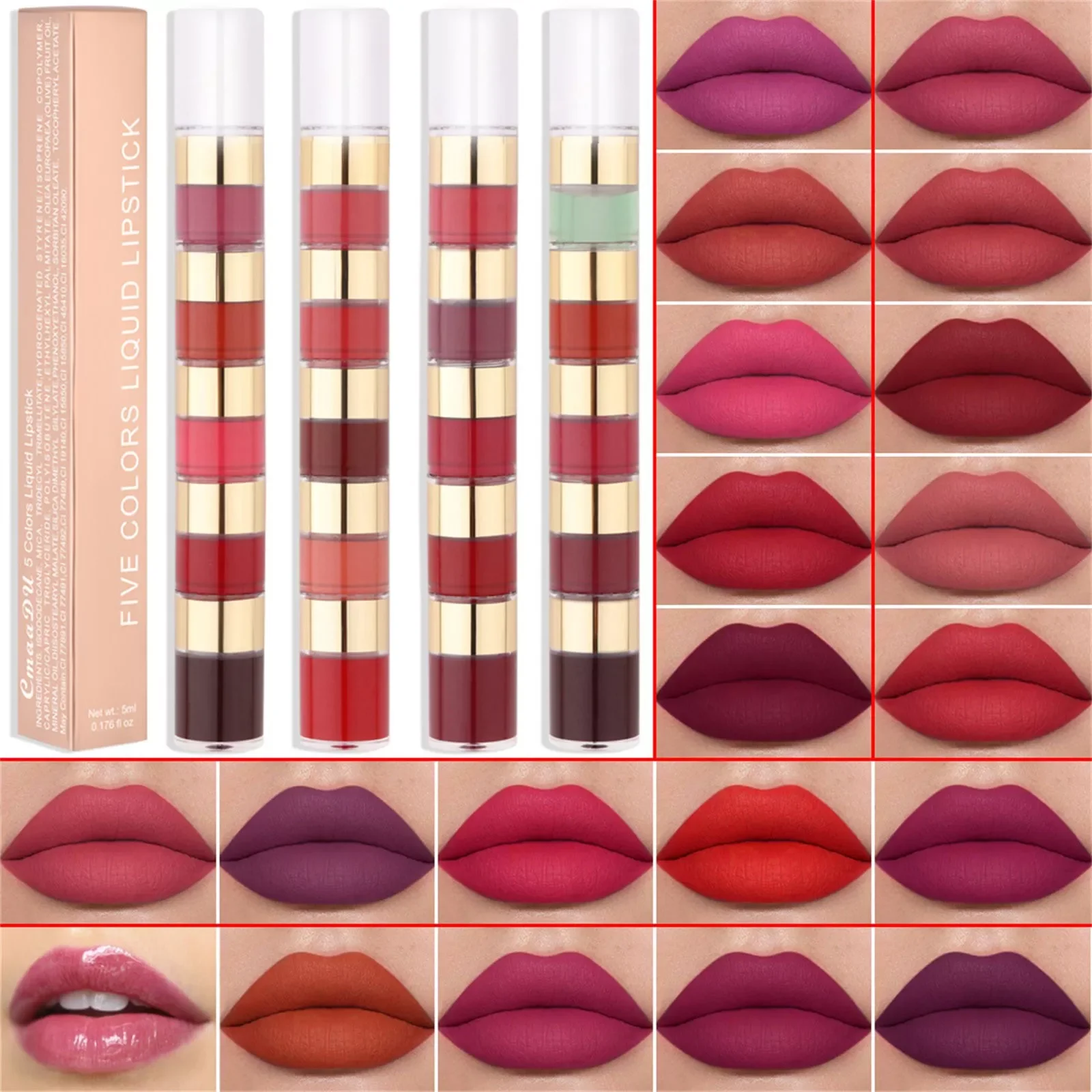 

NEW2023 5 Color Lipstick Mattes Non Stick Cup Waterproof Long Lasting Lip Gloss Everyday Lipstick For Women