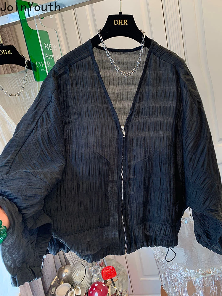 Женская винтажная куртка на молнии Тонкий Повседневный укороченный топ с