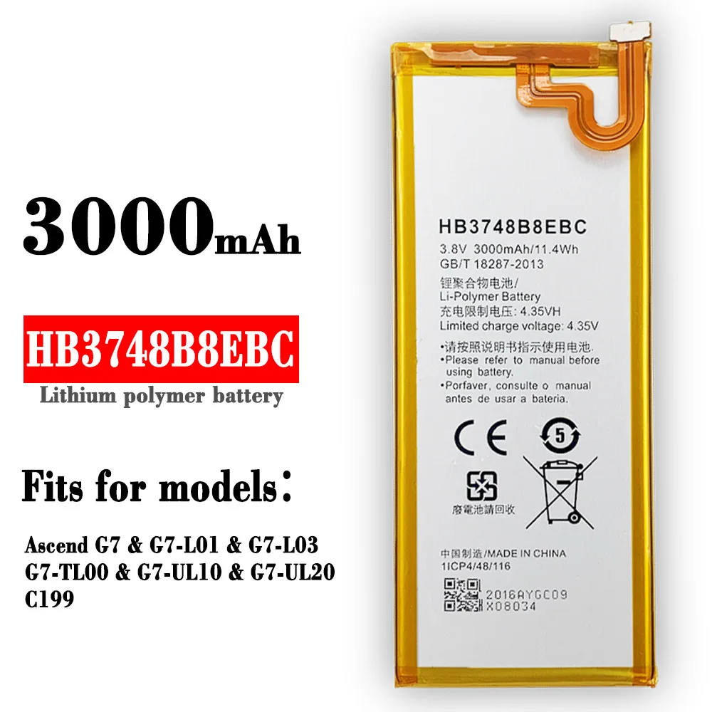 

100% Orginal High Quality Replacement Battery For HUAWEI Ascend G7 G7-L01 G7-L03 G7-UL20 C199 HB3748B8EBC Built-in New Batteries
