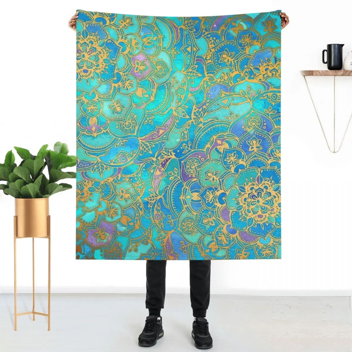 

Metallic Gold Retro Blanket Boho Mandalas Big Thick Fun Throw Blanket Bedroom Very Warm Blankets