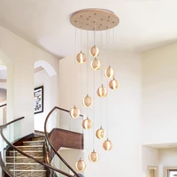modern led chandelier living room wooden lighting acrylic spherical chandelier lamps composite staircase decoration chandelier