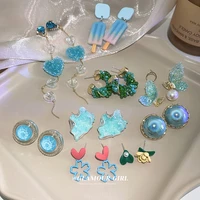 minar 2022 summer multiple blue color love heart c shape drop earrings for women resin arcylic ice cream irregular earring gifts