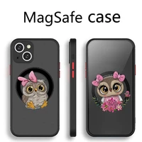 cute owl cartoon funny phone case transparent magsafe magnetic magnet for iphone 13 12 11 pro max mini wireless charging cover