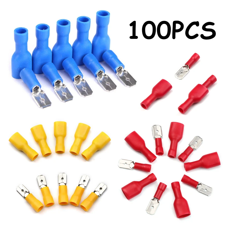 

Обжимные клеммы «лопатка» для женщин и мужчин, 100 шт., водонепроницаемый Изолированный стыковой соединитель для проводов, соединители для э...