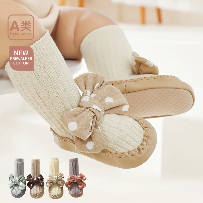

Autumn Baby Socks Cotton Floor Socks For Kids Non-slip Big Bow Knot Indoor Boys Girls Infant Socks Cotton Floor Sock Shoes