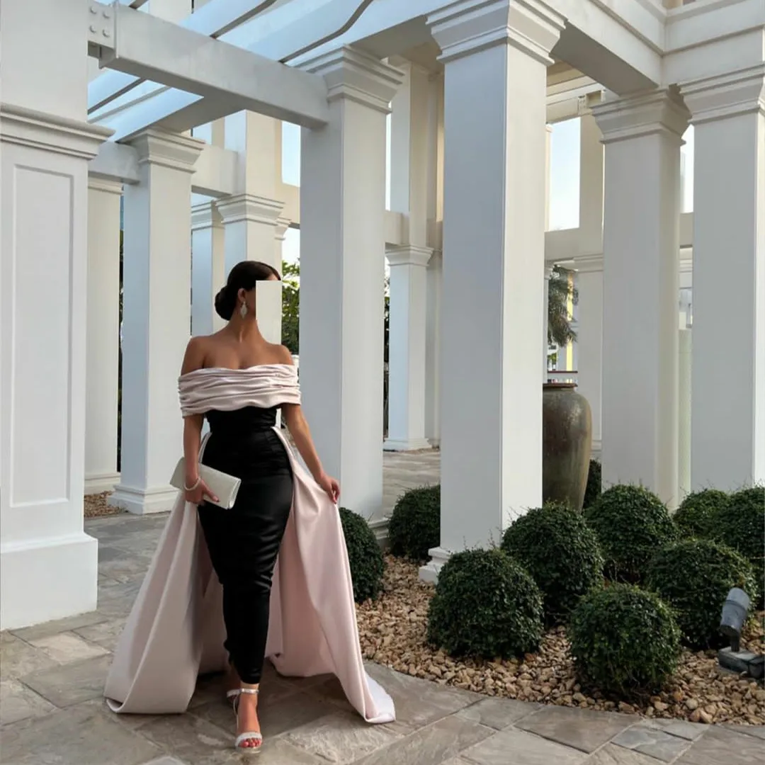 

Long Satin Muslim Sleeveless Evening Dresses Mermaid Off Shoulder Floor Length Zipper Back Robe De Mariée Party Gown For Women