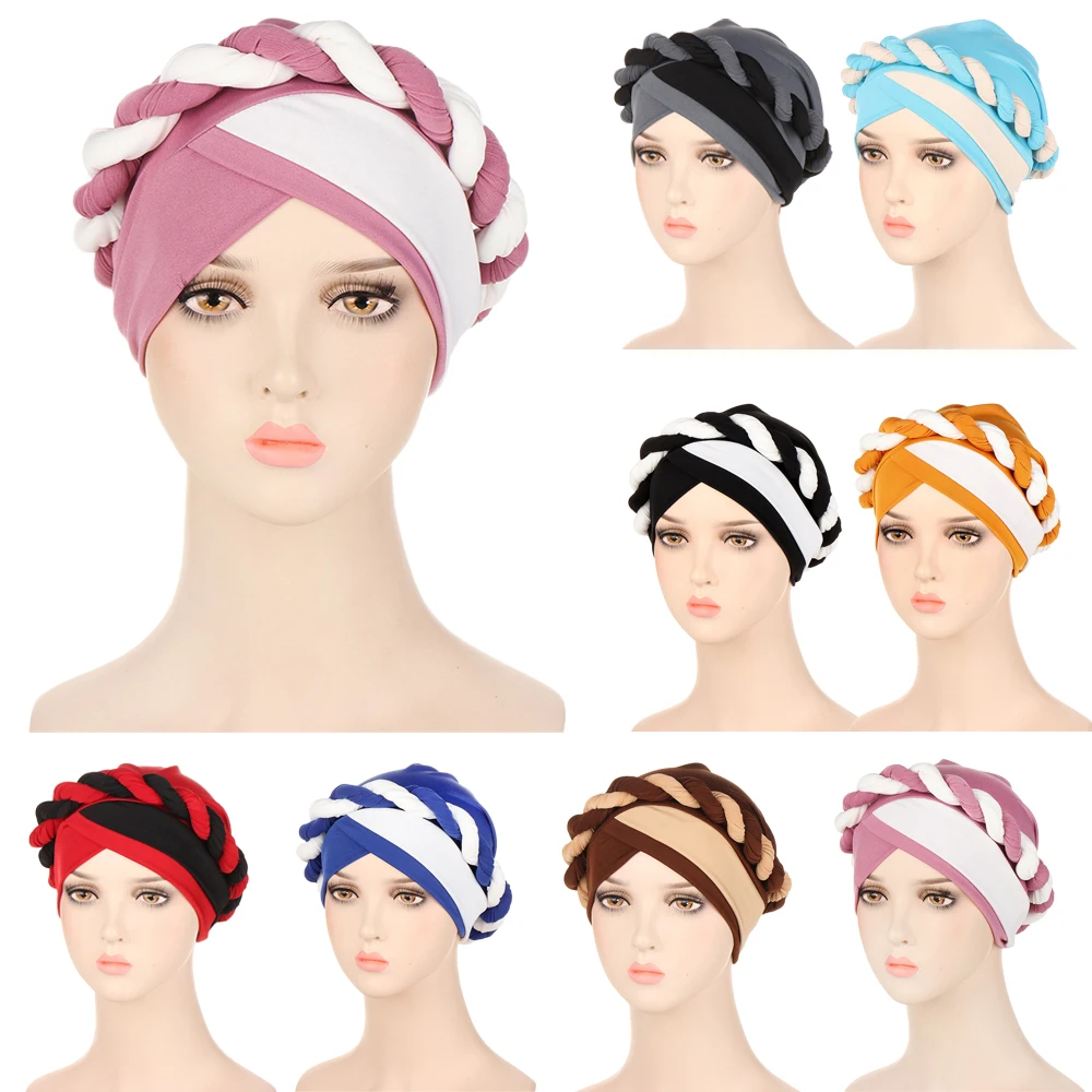 

India Hat Muslim Women Hijab Hat Cancer Chemo Cap Braid Turban Headscarf Islamic Head Wrap Lady Beanie Bonnet Hair Loss Cover