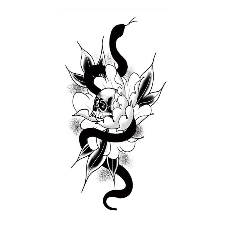 

Black Snake Waterproof Temporary Tattoo Sticker White Flowers Leaves Design Fake Tattoos Flash Tatoos Arm Body Art for Women Men