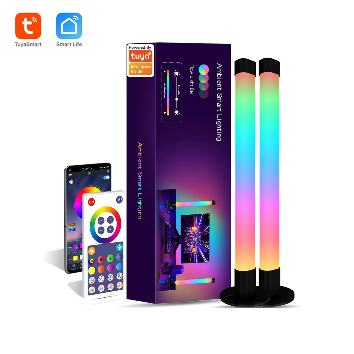 RGB Smart Light Bar Bedroom Bedside Decoration Table Ambient Lamp Atmosphere for Games App Adjustable Colorful Standing Lighting