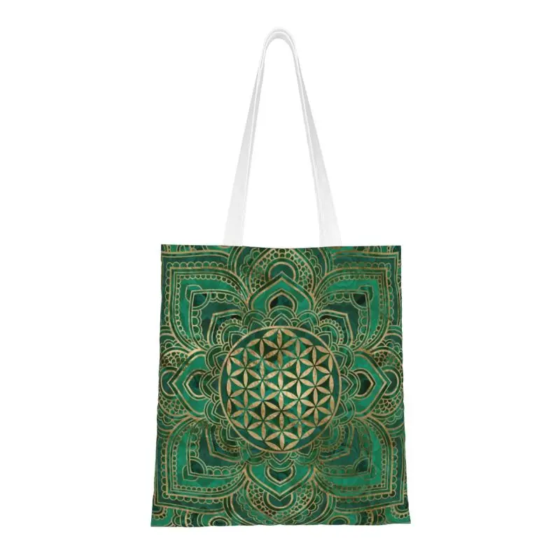 

Flower Of Life In Lotus Sacred Geometry Shopping Bags Canvas Shopper Tote Shoulder Bag Mandala Spiritual Meditation Handbag