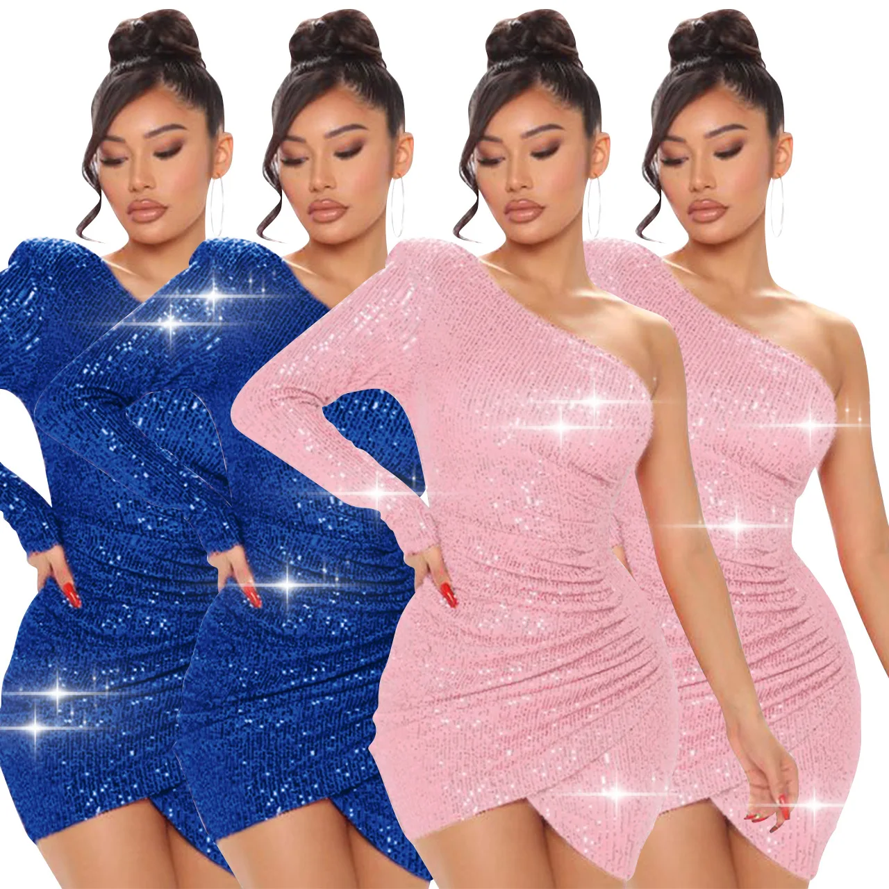 

Women's Women's Clothing Sequin One Shoulder Slim Fit Sexy Dresses