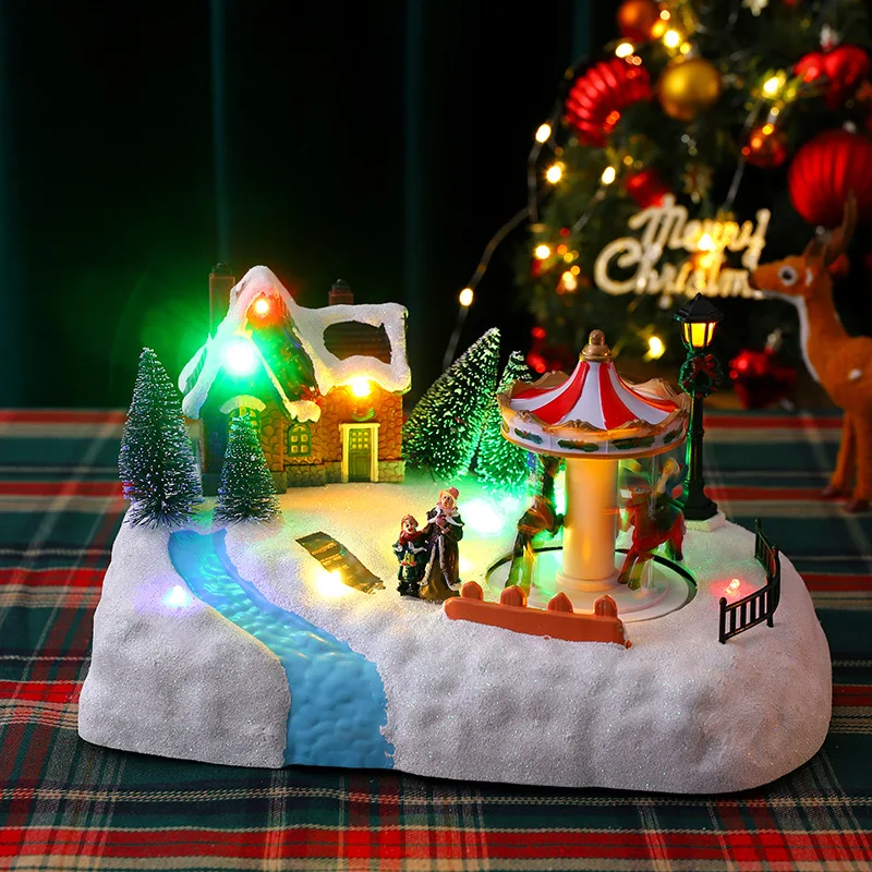 

Новинка 2023, Рождественское украшение, светящийся дом для просмотра снега, новогодний подарок, Санта-Клаус, карусель, оформление покупок, Рождественское украшение