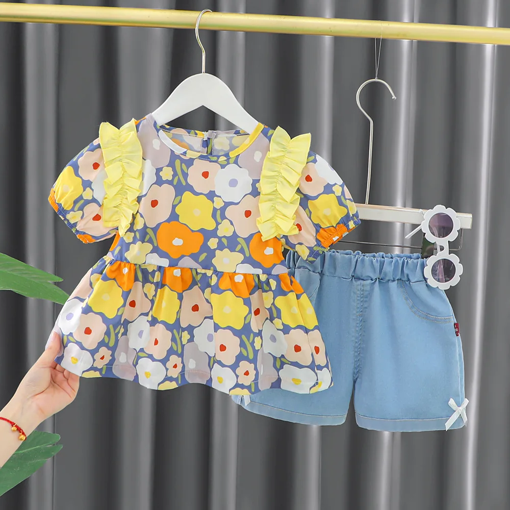 

Clothing Sets Summer For Girls 2023 Children's Beach Suit Tops Dress Shorts 2pcs Costume Baby 1 To 5 Years Outfits Kids Girl Set