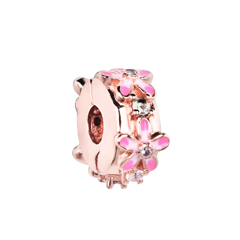 

Продвинутая текстура 925 Твердые серебряные бусины садовый розовый ромашки разделитель зажим Шарм Подходит для Pandora оригинальный браслет дл...