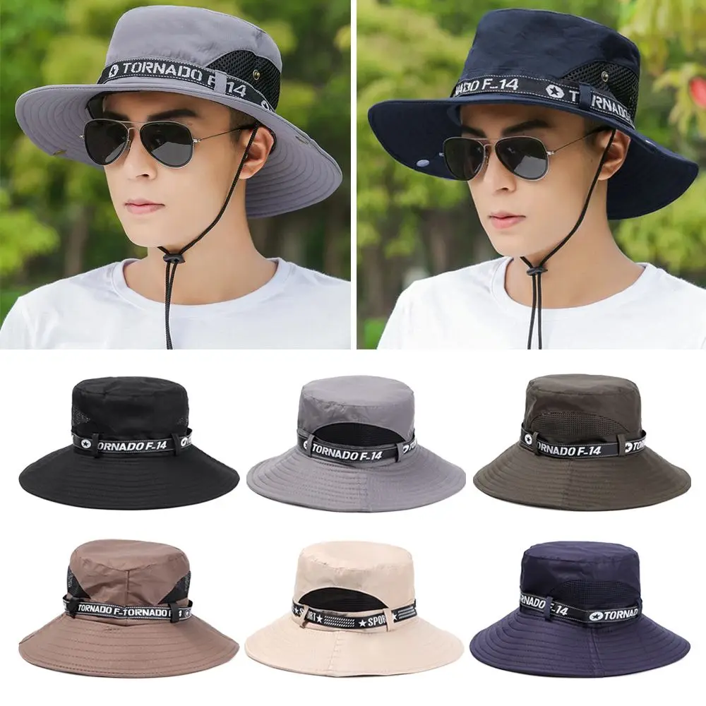 

Beach Summer Fishing Camping Hiking Sombrero Men Bucket Hat Wide Brim Sun Hat UV Protection Cap