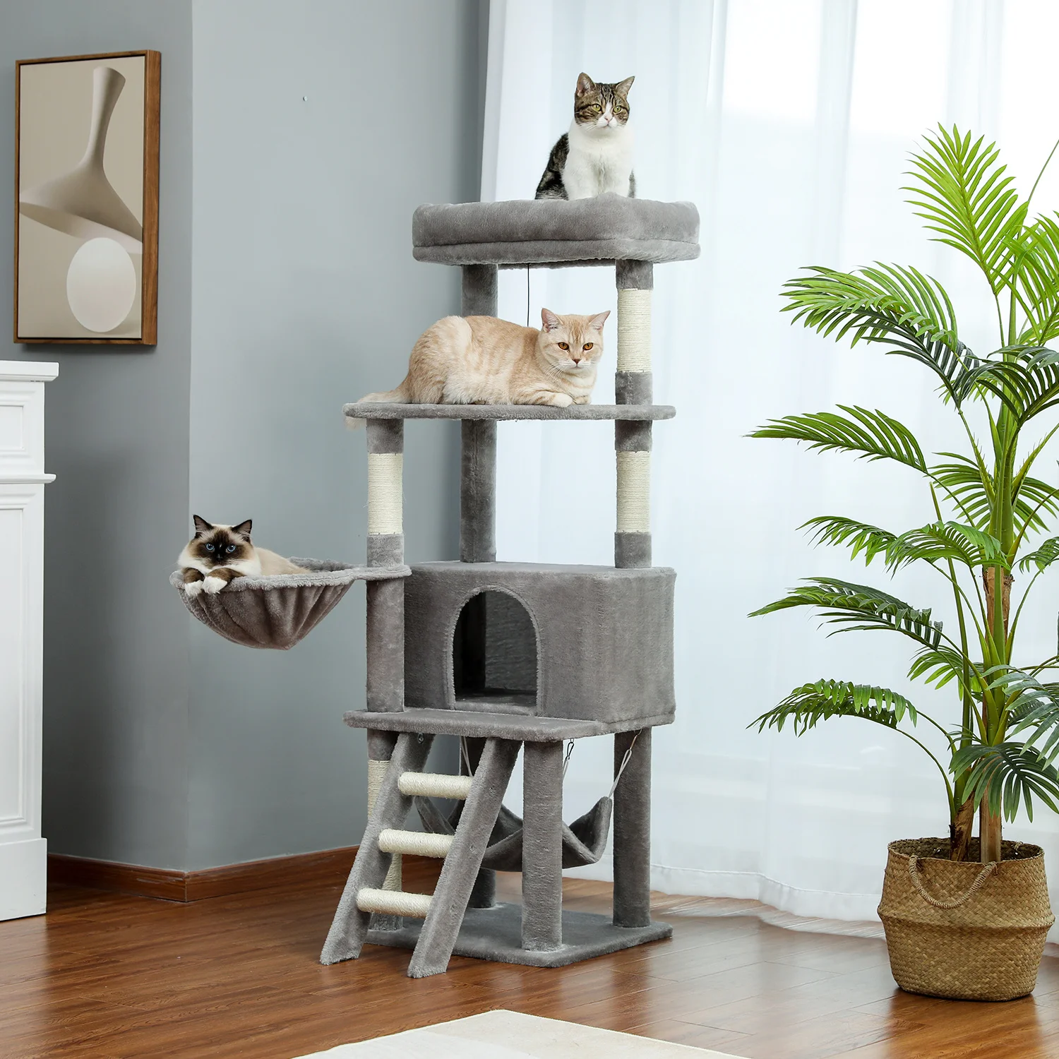 

167cm Luxury Cat Tree Tower Large Climbing Frame Multi-Layer Scratching Sisal Post Cat Tree Kittern Playground with Hanging Ball