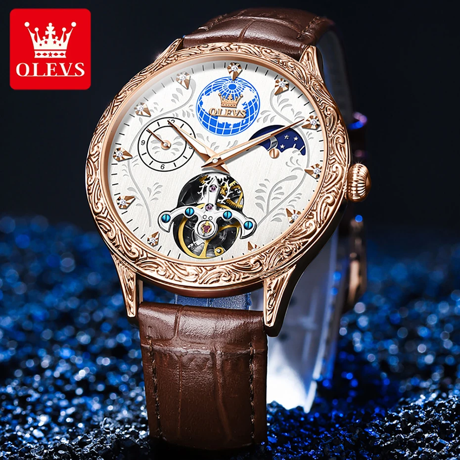 

Luxury Brand Watch for Men Hollow Dial Mechanical Watches Man Water Sports Waterproof Watch Leather Band Relogio Masculino