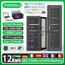 LiFePO4 48V 230Ah 12Kwh Battery Pack 6000+ Cycles 51.2V 200Ah 100Ah 16S BMS RS485 CAN Max 32 Parallel PC Monitor EU Stock NO TAX