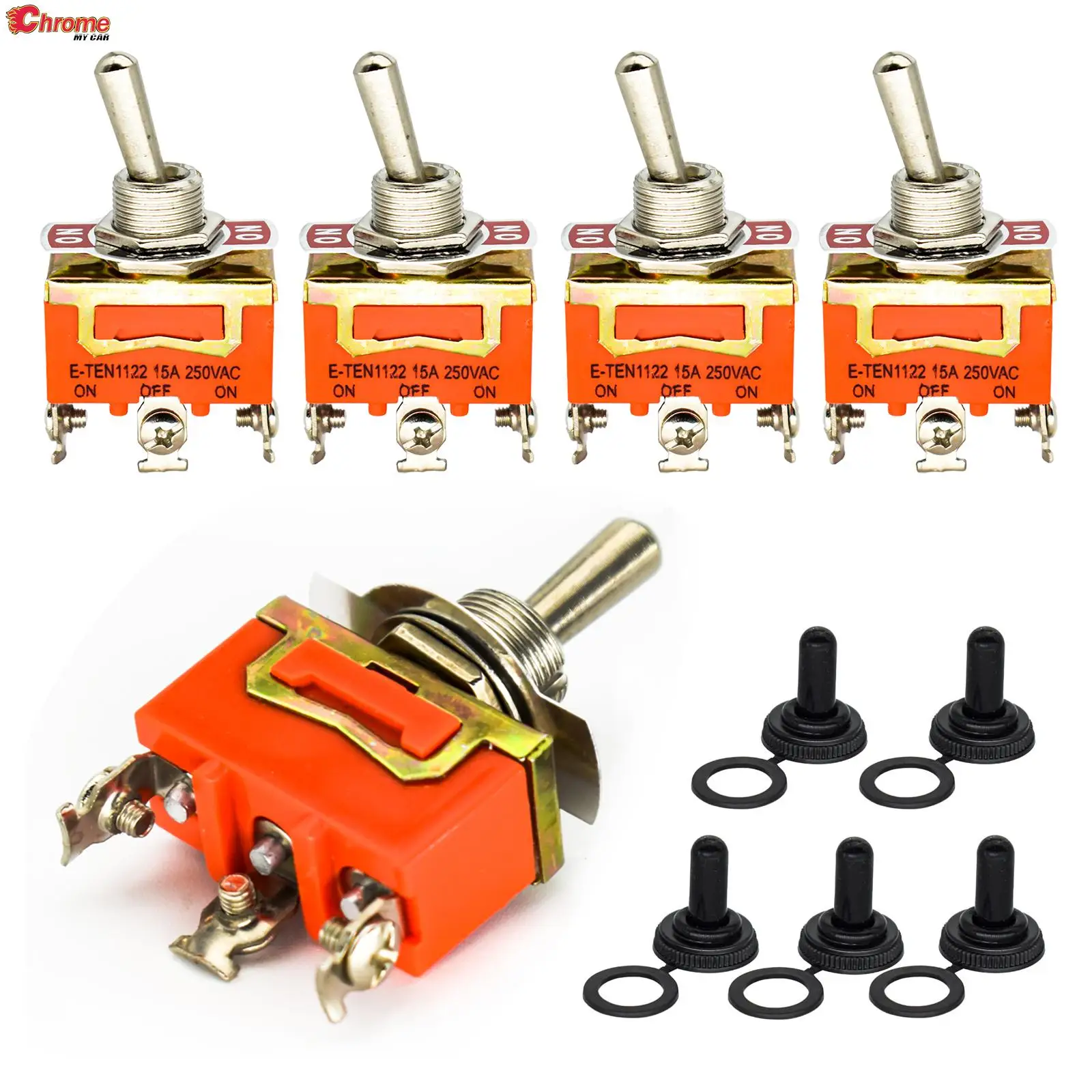 

5PCS Rocker Toggle Flick Switch ON/OFF/ON 15A/250VAC SPDT Heavy Duty Waterproof Boot Cap Cover Light Car Accessories E-TEN1122