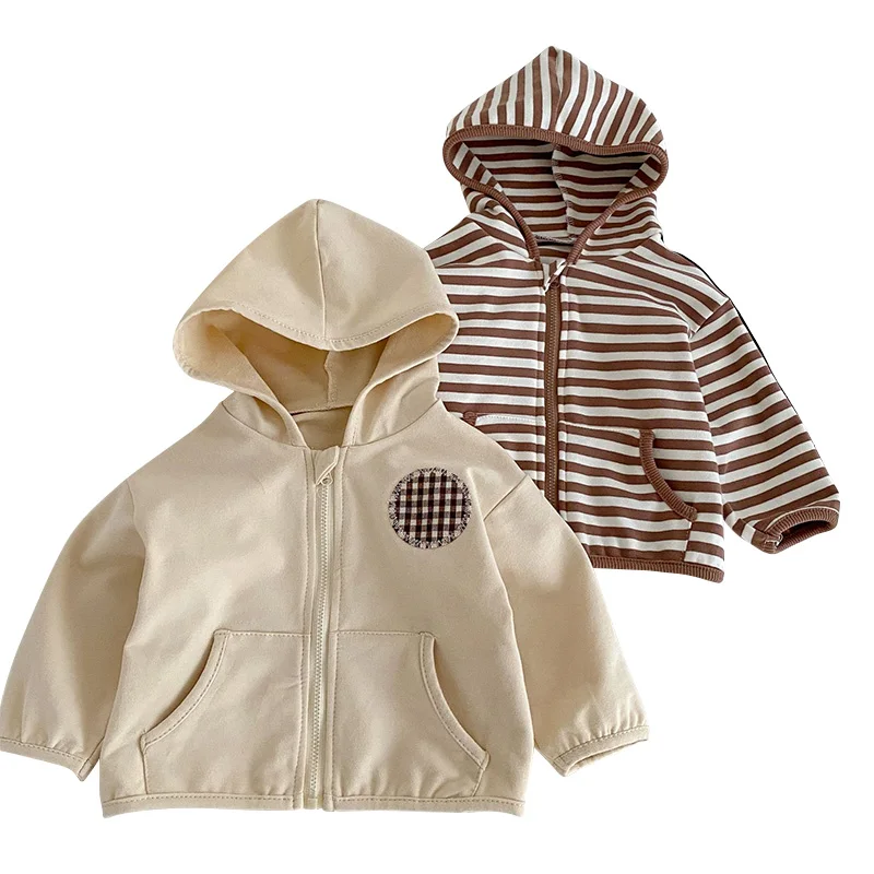 

Spring Baby Girl Jackets Coats Hooded Cute Kids Boys Coat Stripe Toddler Clothes Children Outerwear Autumn Toddler Cardigan 2023