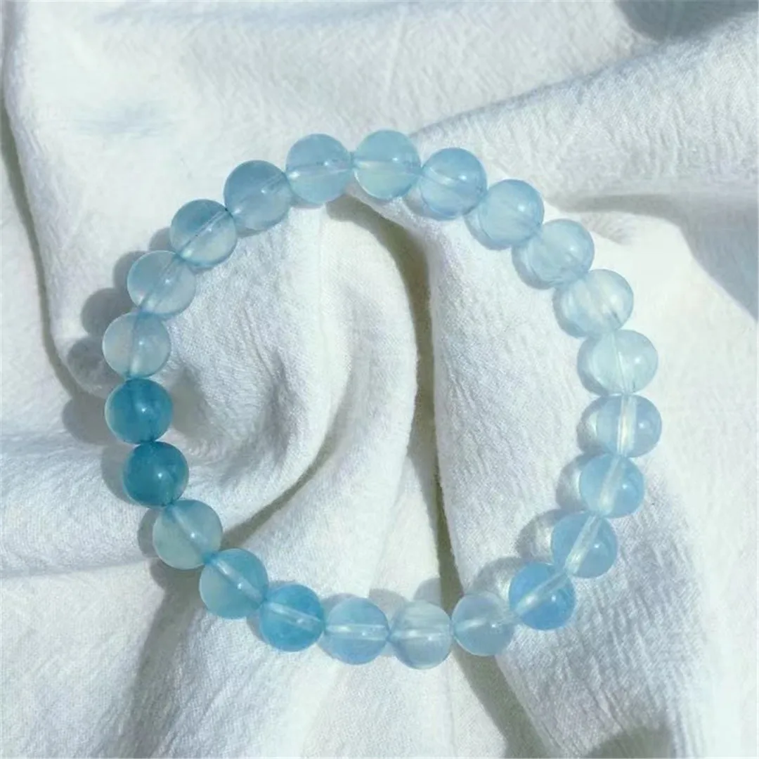 

8mm Natural Blue Aquamarine Bracelet For Women Lady Men Love Beauty Gift Clear Crystal Stone Round Beads Gemstone Jewelry AAAAA