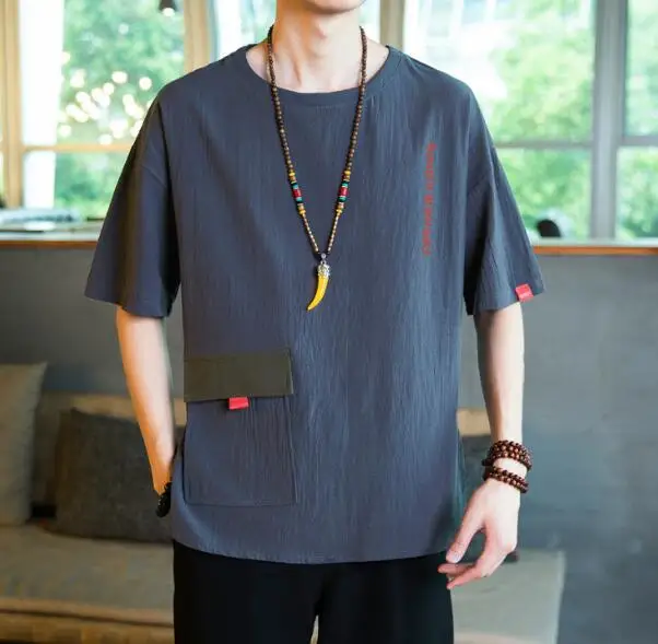 

New Summer Men's Solid Color Short-Sleeve Round Collar Cotton Line Loose T-Shirt ABD405