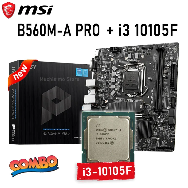 

MSI B560M-A PRO Motherboard with Intel Core i3 10105F LGA 1200 CPU 11th/10th Gen DDR4 64GB B560 Mainboard PCI-E4.0 USB3.2 OC NEW