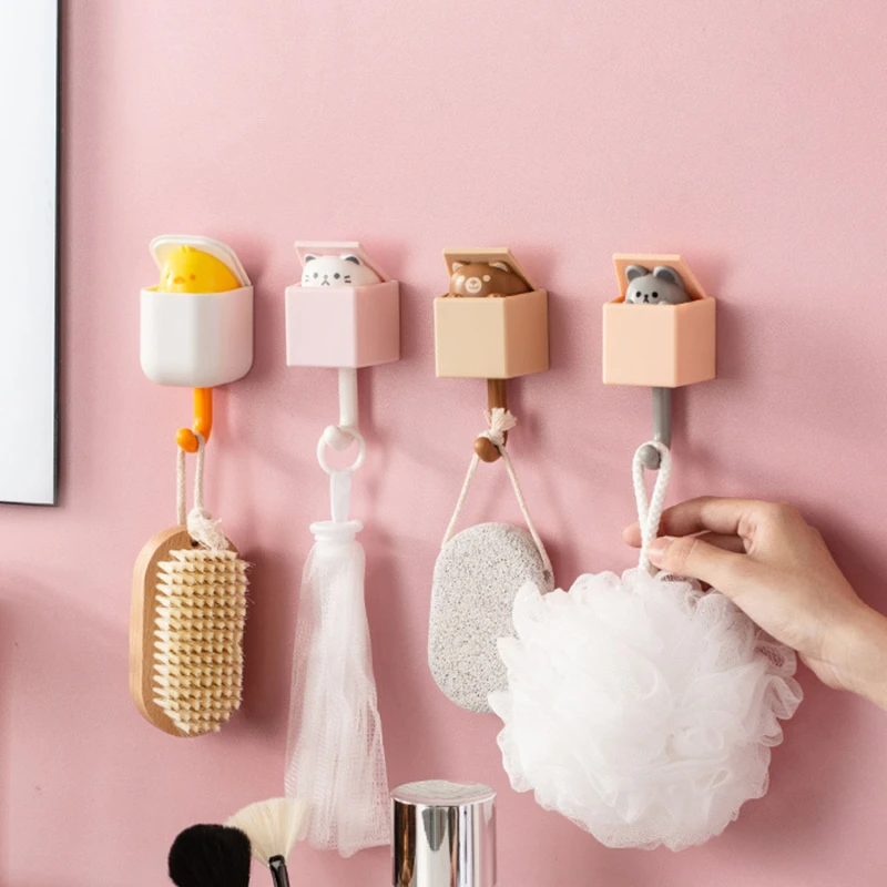 

Creative Cute Bathroom Hooks Free Punch Coat Hook No Trace Hook Nail Free Hook Porch Key Strong Suction Cup Sticky Hooks 1Pc