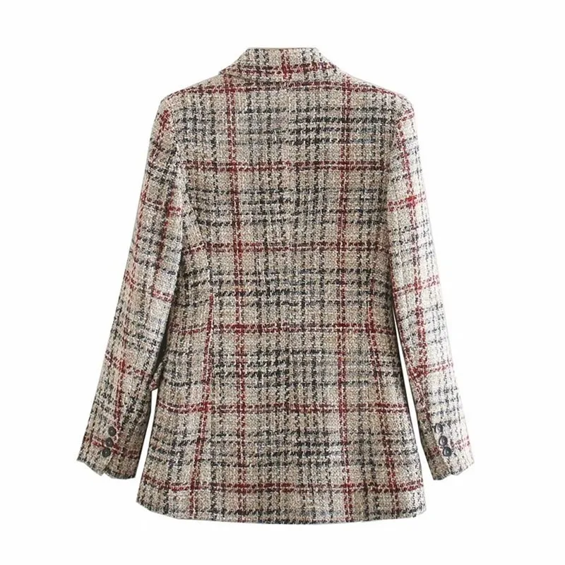 2023 Tweed Plaid Blazer Suit Fashion Contrast Colors Mid Length Coats Women Casual Simple Office Blazer Casual Commute Clothing