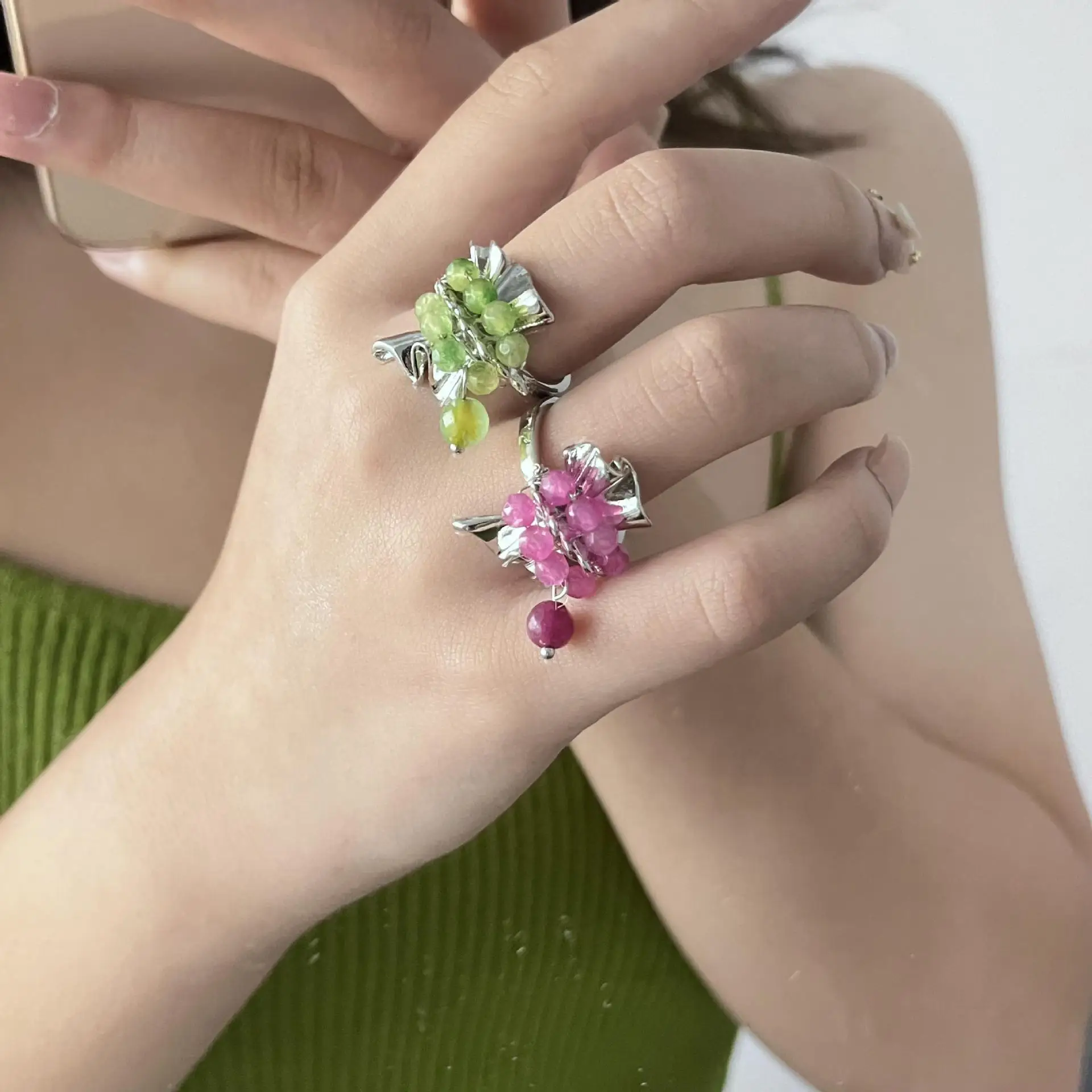 2022 Handmade Crystal Beads Bowknot Ring Simple Casual Party Jewelry