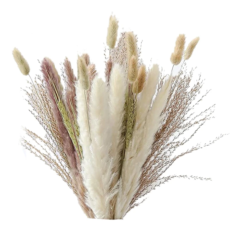

Natural Pampas Grass Decor 40 Pieces, 45cm Natural Dried White Bunny Tail Wheat Dust Pampas Grass Plant Boho Decor