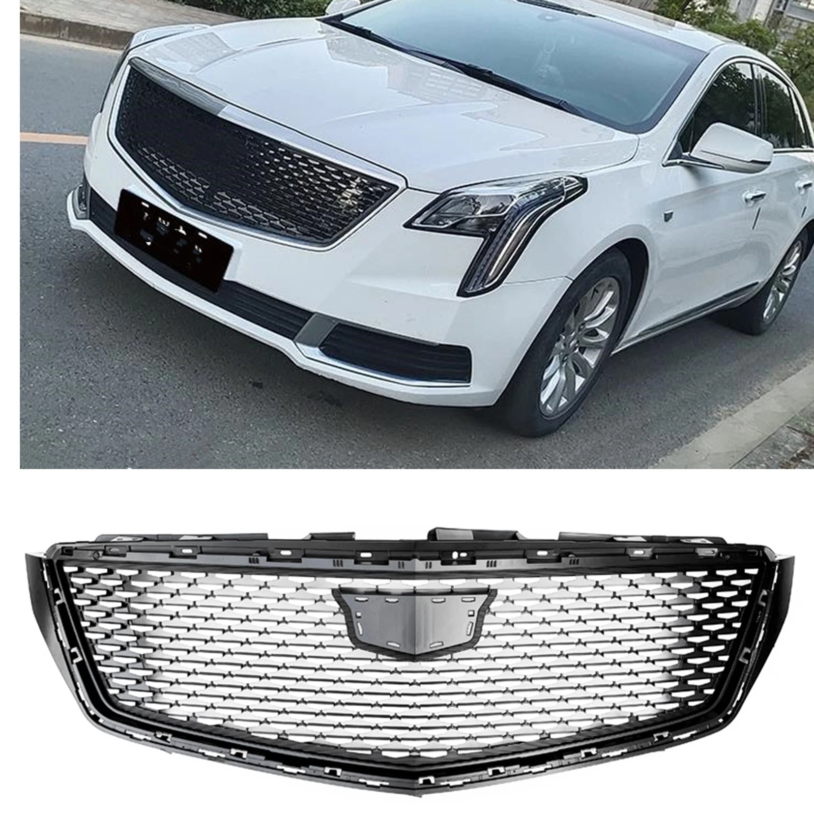 

Racing Grills For Cadillac XTS 2018-2020 Front Grille Silver Diamond Style Car Upper Bumper Hood Mesh Grid Replacement Body Kit